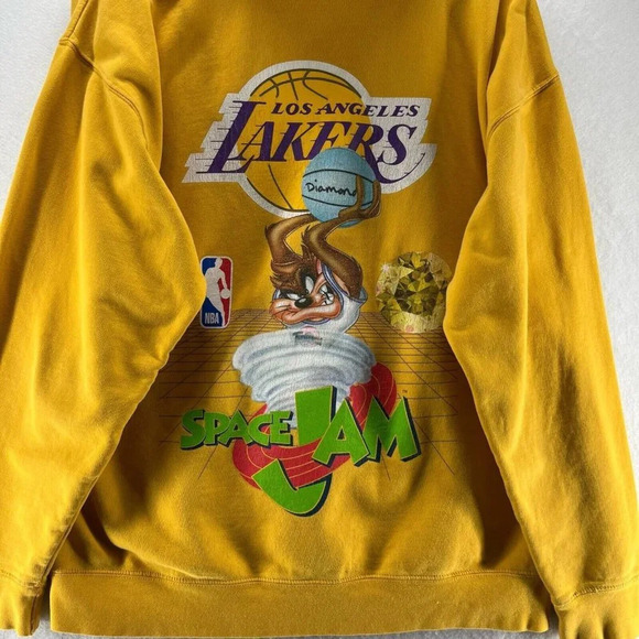 Diamond Supply Co Hoodie Mens XL LA Lakers Space Jam Taz-Mania Sweatshirt Yellow - Picture 6 of 13